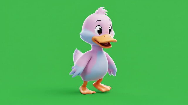 Charming cartoon duck in peaceful pose against green backdrop for creative designs