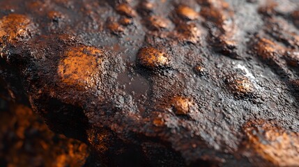 Fototapeta premium Iron Rusting: A time-lapse depiction of iron rusting, with detailed textures of oxidation and the transformation from shiny metal to a rusty surface. 