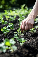 A school garden with plants and students working together A teacher guides students in planting seeds and discussing growth The atmosphere is nurturing and educational 