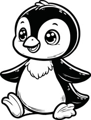 Line art of penguin cartoon vector. penguin coloring book.