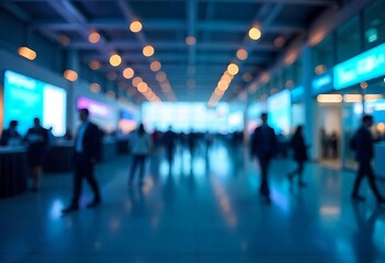 Generative AI Blurred view of a busy convention center or trade show event hall