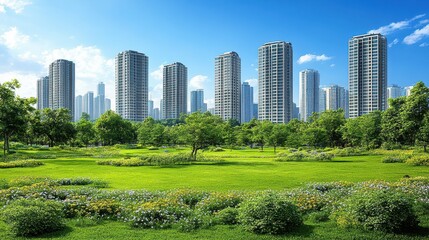 Fototapeta premium Eco-friendly cityscape with futuristic architecture blending sea