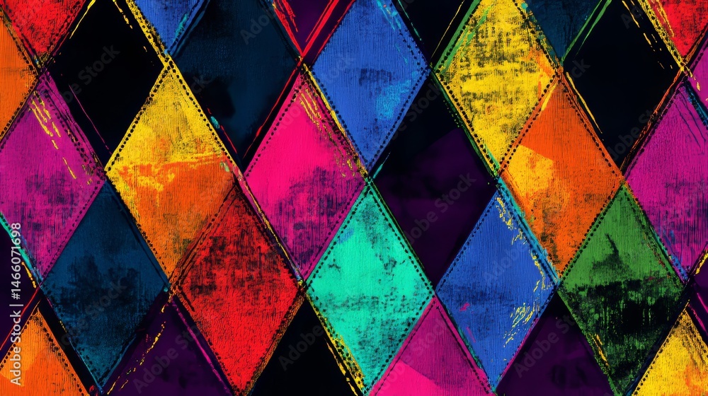 Poster abstract diamond pattern with vibrant colors and textured paint effect design