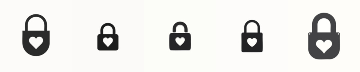 Minimalist Heart Padlock Icon – Flat Silhouette Symbol of Love, Security, and Trust in Black and White
