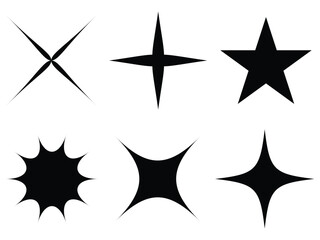 Retro futuristic sparkle icons. Abstract cool shine effect sign vector design, twinkel star. Shine or sparkle vector set on white background. Vector illustration