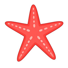 A red starfish with five arms featuring oval spots.