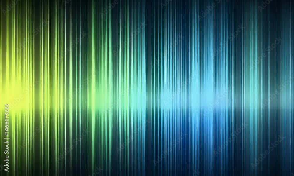 Poster blue and green gradient background, with vertical lines of light in the center, creating an abstract