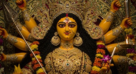 Golden Goddess Durga: Intricate Jewelry, Rich Colors, Divine Aura