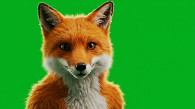 Close up portrait of red fox against green background