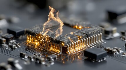 Burning Microchip Tech Failure CloseUp. (1)