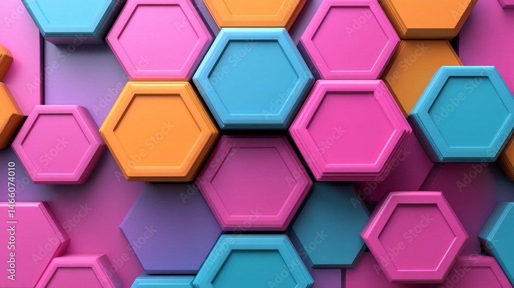 Poster vibrant hexagonal arrangement in an abstract and colorful composition