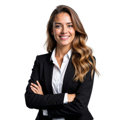 Confident Businesswoman in Black Blazer Standing on White Background &ndash; Full Body