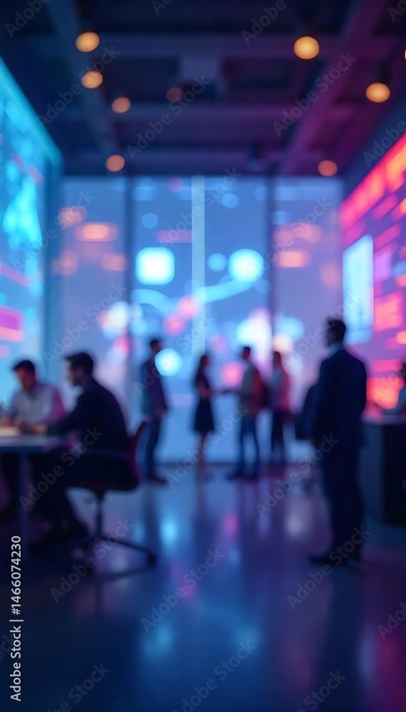 Poster generative ai image depicting a blurred office space with people working