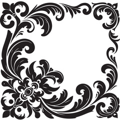 Elegant Black Floral Corner Ornament Vector Design with Vintage Swirl Patterns – Decorative Botanical Frame Element for Invitations, Tattoos, and Graphic Projects.