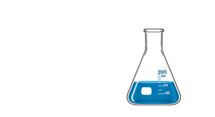 Erlenmeyer flask filled with blue liquid showing volume markings and a visible air bubble