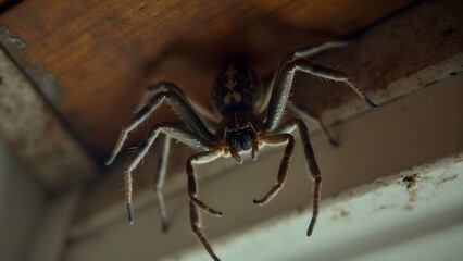 Fototapeta premium spider on a wooden background