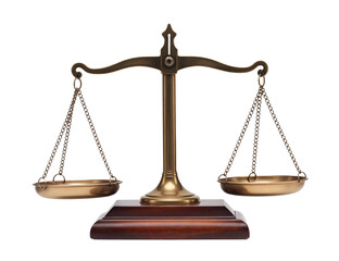 Symbol of Justice: Empty Brass Scale on Wooden Base