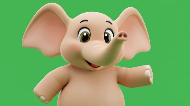 Cute cartoon elephant illustration on green background with playful appearance and adorable expression