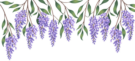 Cascading Lilac Flowers with Green Leaves in Harmony
