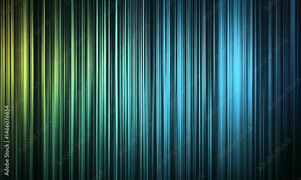 Poster blue and green gradient background, with vertical lines of light in the center, creating an abstract