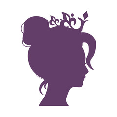 Profile view silhouette of a princess or queen. Cute girl portrait. Fashion branding emblem.
