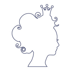 Profile view silhouette of a princess or queen. Cute girl portrait. Fashion branding emblem.