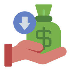 money bag flat icon with income amount in hand