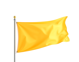 Realistic 3D rendered yellow flag waving in the wind on a pole