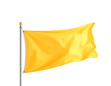 Realistic 3D rendered yellow flag waving in the wind on a pole