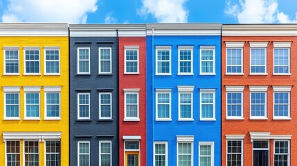 Naklejka premium Vibrant architecture facade showcasing urban living in vivid col