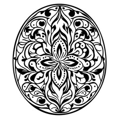 Elaborate ornamental medallion with a symmetrical design in monochrome palette