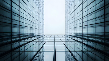 Tall glass buildings perspective view forming a modern architectural design.