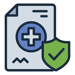 document filled line icon with shield for insurance policy