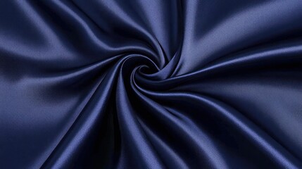 Fototapeta premium Deep blue satin fabric drapes in swirling folds, close-up