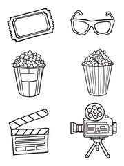 3d movie png element set line art design.eps