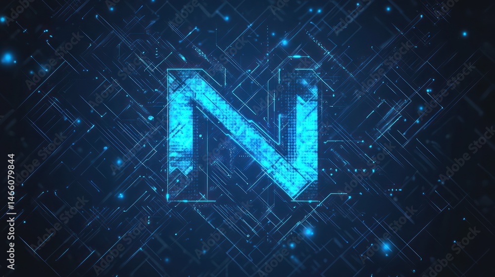 Poster digital letter n embedded in a network of glowing lines