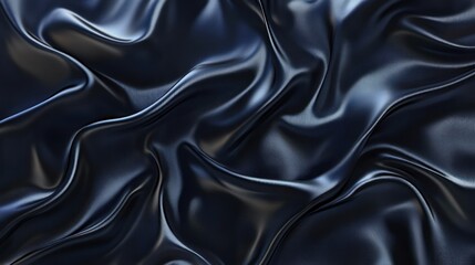 Fototapeta premium Dark navy satin fabric drapes, flowing folds, abstract background, for luxury design