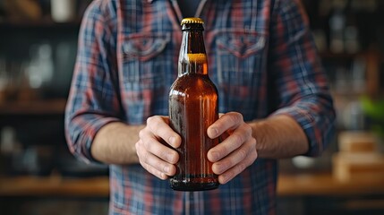 Beer bottle mock-up - male hands holding a beer bottle for brand and product display