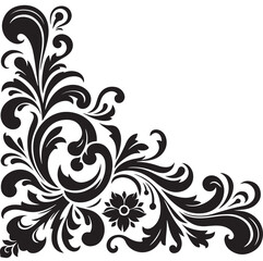 Elegant Black Floral Corner Ornament Vector Design with Vintage Swirl Patterns – Decorative Botanical Frame Element for Invitations, Tattoos, and Graphic Projects.