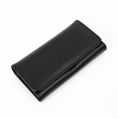 Blank black leather wallet isolated on white background, perfect for leather product catalogue