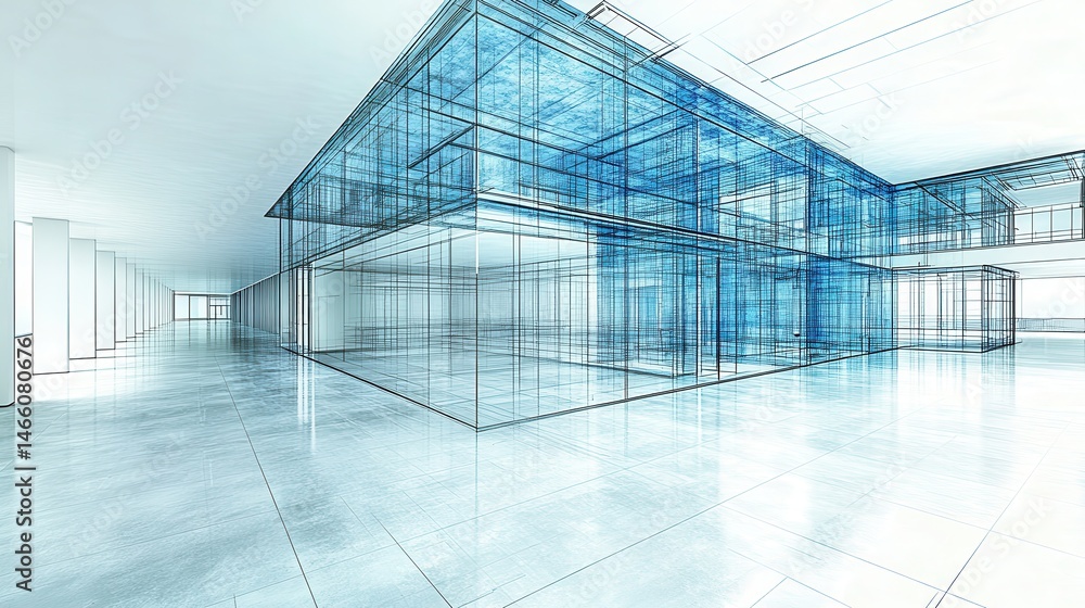 Poster architectural blueprint visualization concept for modern structu