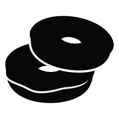 bagel with cream cheese vector silhouette icon, black and white illustration of food.