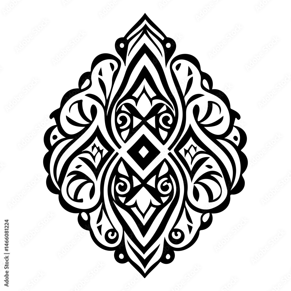 Poster elegant symmetrical design with bold linework creating a sophisticated emblem