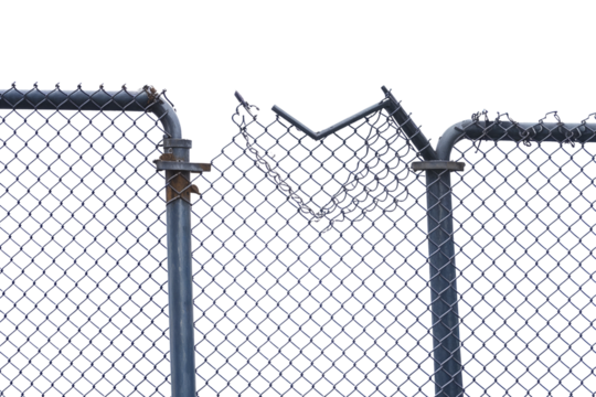 Weathered Chain-Link Fence with Torn Top Section