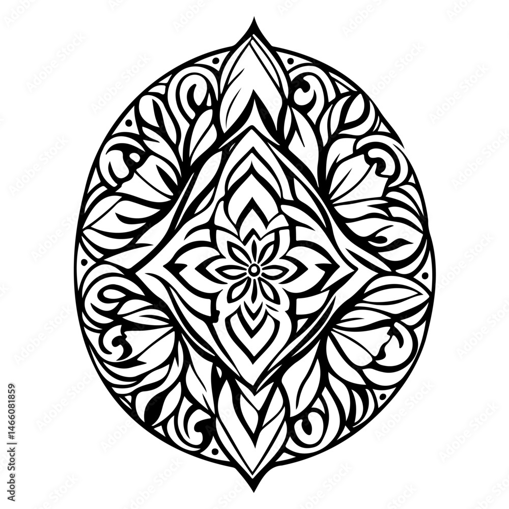 Poster intricate symmetrical design evokes elegance with dynamic flow, a monochrome visual
