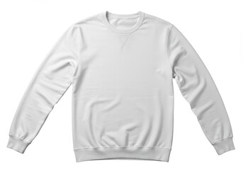 Fototapeta premium Isolated white crewneck sweatshirt with long sleeves laid flat on a white background
