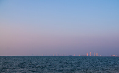Sky sunset evening sunrise cloud on sea weather dramatic landscape goldent and indigo color...