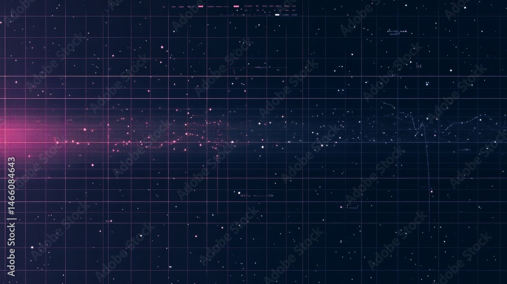 Poster abstract visualization of space exploration with glowing nebula on dark grid