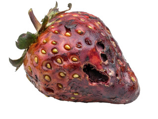 Overripe Strawberry with Mold and Decay, Highlighting Natural Decomposition and Food Waste Awareness on transparent background