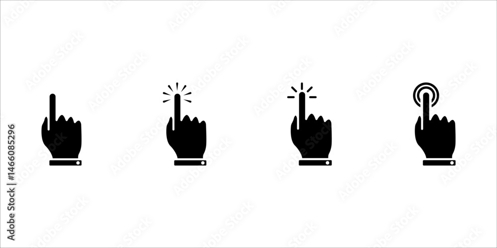 Poster collection of hand pointing symbols in trendy flat style. computer mouse clicking cursor on white ba